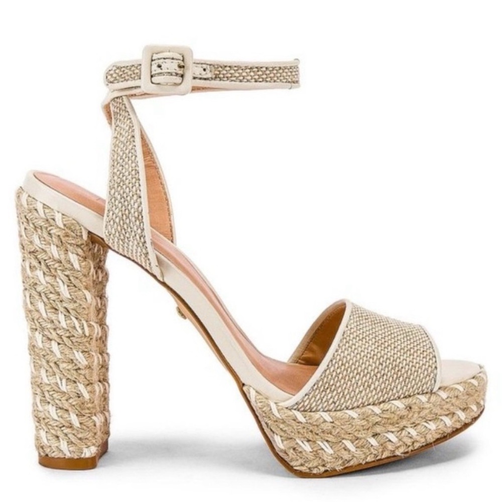RAYE Natural Raffia Platform Wedge Sandals with Ankle Strap